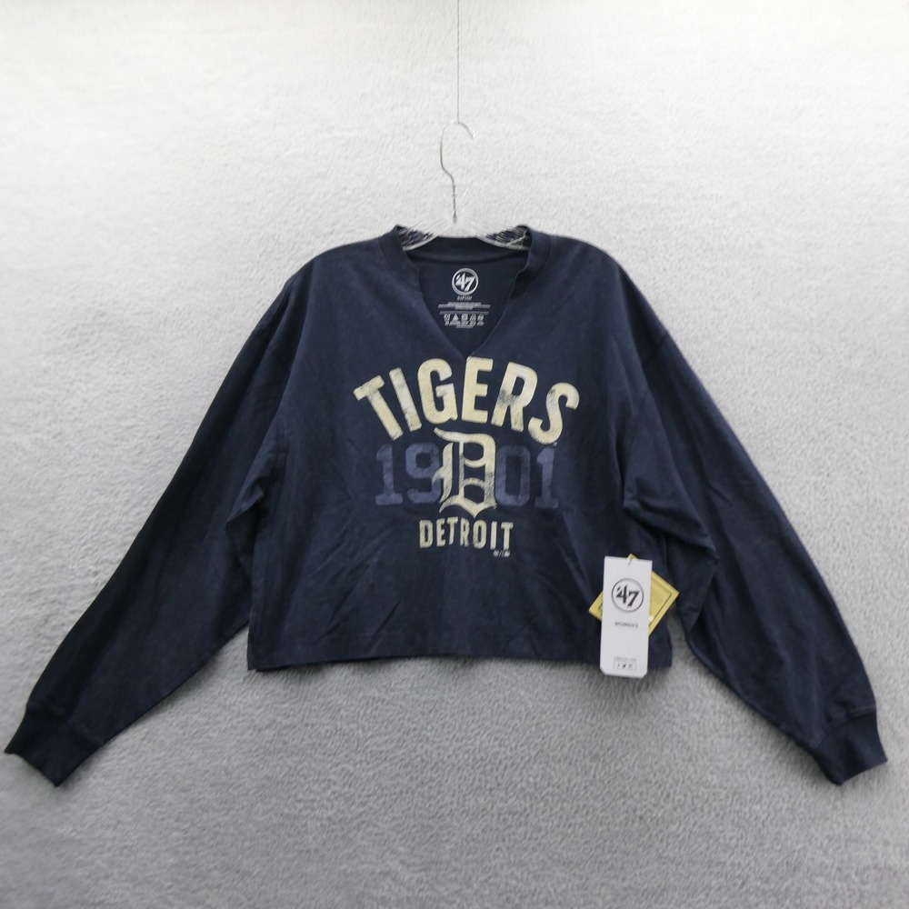 47 Brand Shirt Women Small Detroit Tigers Navy Long Sleeve Cotton MLB Top